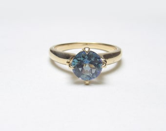 TG 14K Yellow Gold 1.60 Ct Lab Created Magic Blue Mystic Topaz Solitaire Ring Vintage
