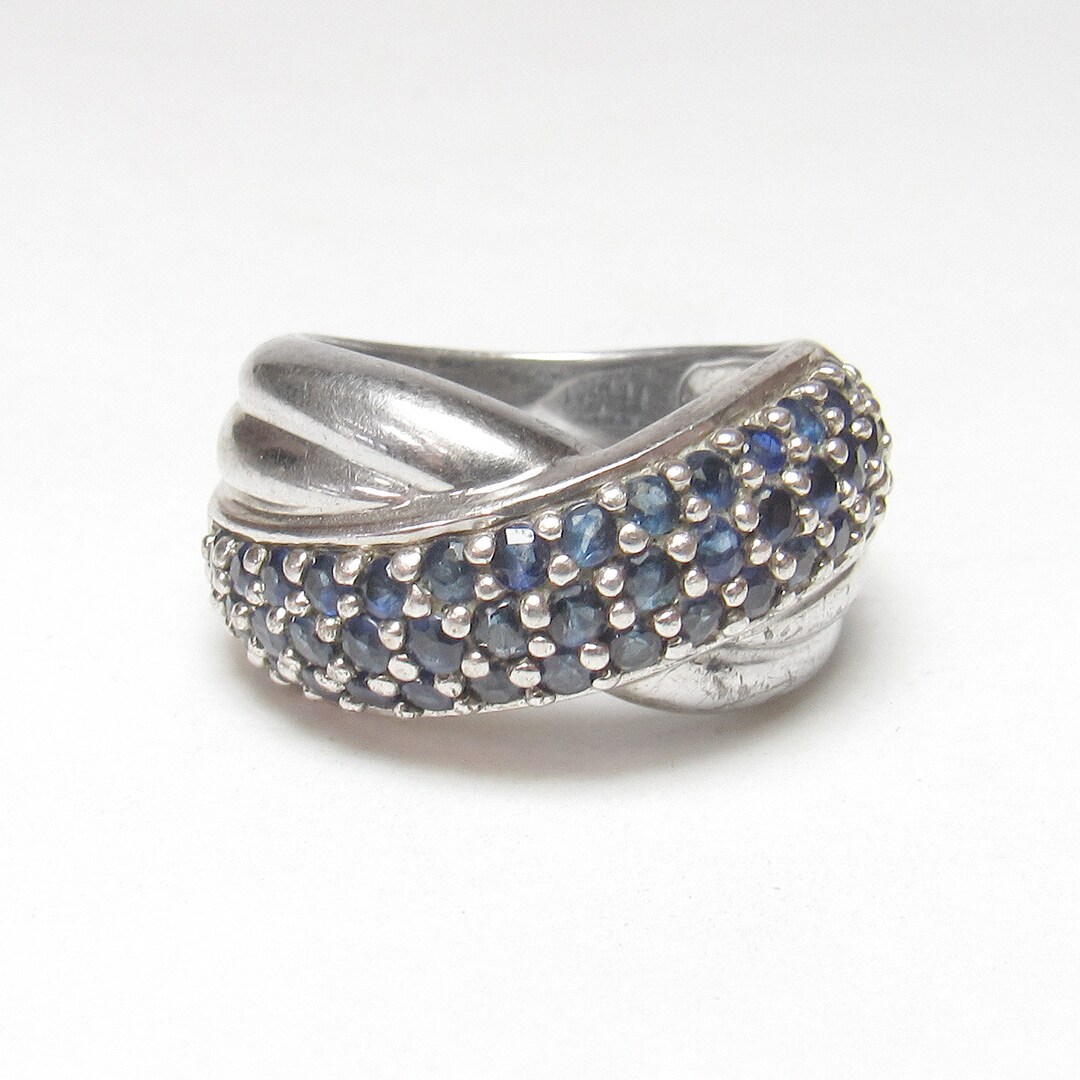 CNA Sterling Silver 43 Natural Round Navy Blue Sapphire Cluster Ring 2. ...