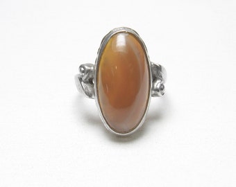 CLARK & COOMBS Sterling Silver 2.00 Ct Natural Oval Banded Agate Ring 1940's Vintage