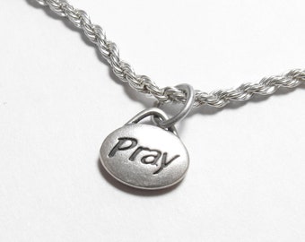 SUNDANCE JEWELRY CO Sterling Silver "Pray" Charm On Rope Style Bracelet Vintage