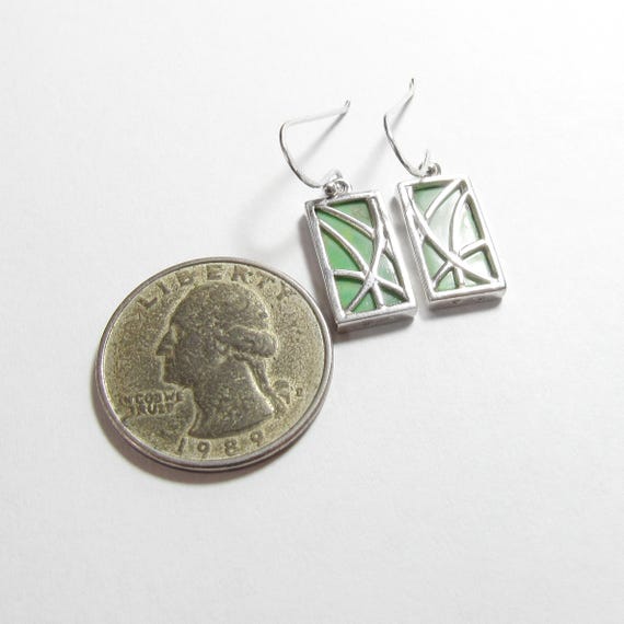 Sterling Silver Natural Rectangle Lime Green Gasp… - image 2