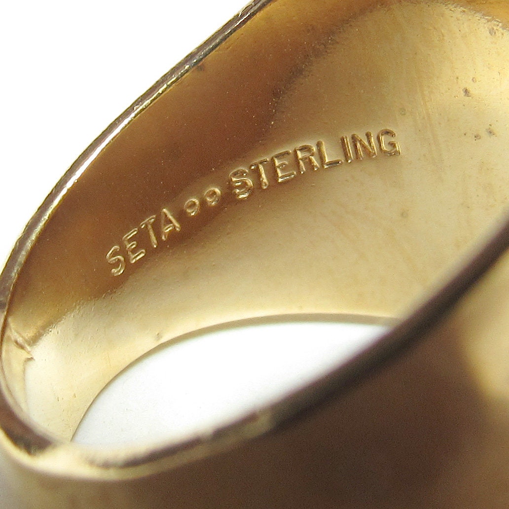 SETA Sterling Silver Gold Wash Hammered Design Wide Ring Estate