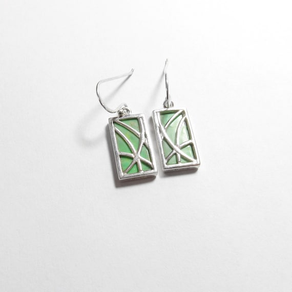 Sterling Silver Natural Rectangle Lime Green Gasp… - image 1