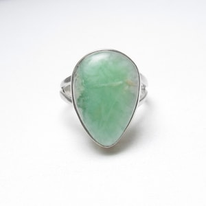 Sterling Silver 8.00 Ct Natural Pear Shape Soft Green Amazonite Solitaire Ring Vintage