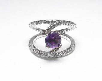 Bague vintage en argent sterling GEM STONE KING de 0,90 ct avec améthyste violette raisin et zircone cubique
