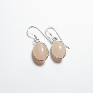 Sterling Silver Natural Carved Pink Rose Quartz Scarab Beetle Dangle Earrings Vintage