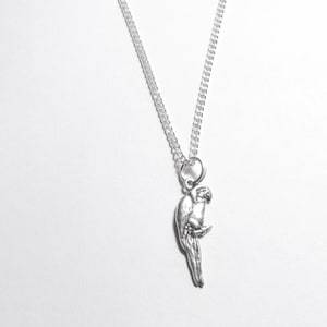 Sterling Silver Detailed Long Tail Parrot Bird Pendant With Chain Vintage