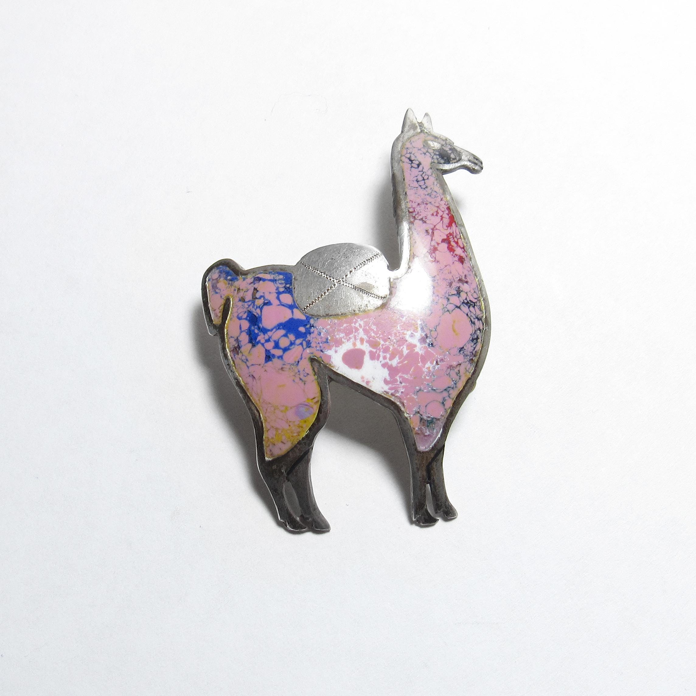 CMC Peruvian Sterling Silver Pink Tie Die Enamel Saddled Llama