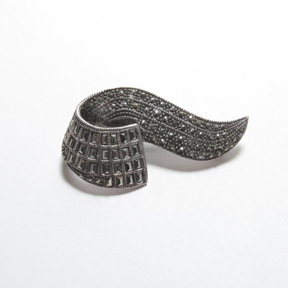 Sterling Silver Rectangle And Round Marcasite Clu… - image 1