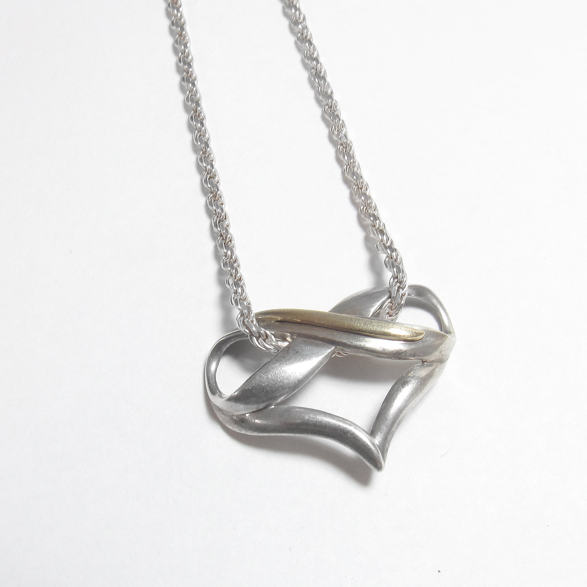 OROAMERICA Sterling Silver And 10K Yellow Gold Heart Pendant With Chain Vintage