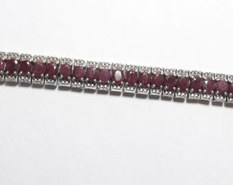 Pulsera de tenis KHR JEWELS de plata de ley con 47 rubíes ovalados naturales de color rojo arándano, 19,75 quilates, estilo vintage.