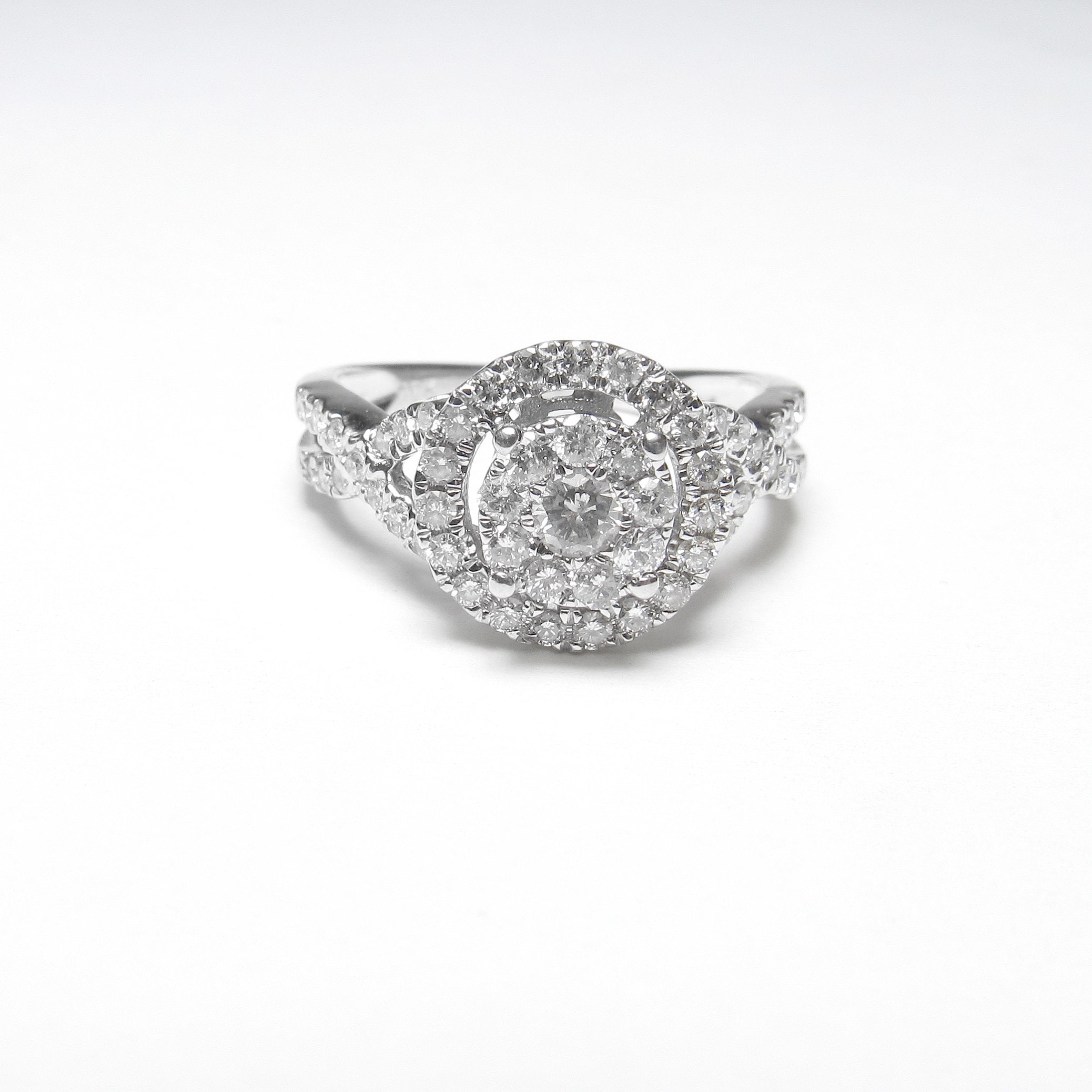 HONY 10K White Gold 53 Round Brilliant Cut Diamond Cluster