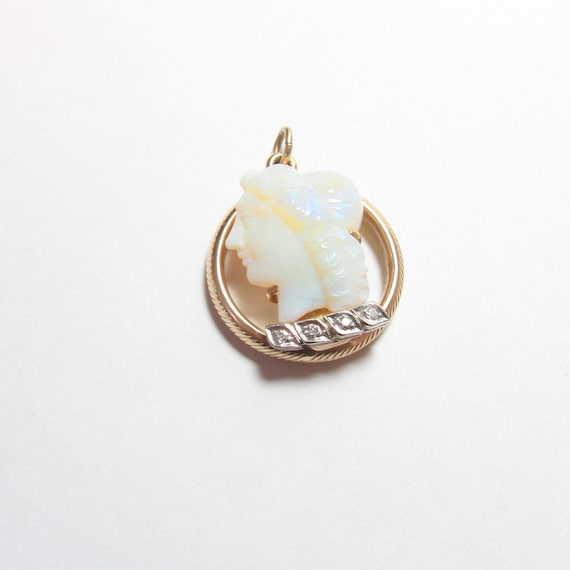 14K Yellow Gold Natural Hand Carved Woman Opal Ca… - image 1