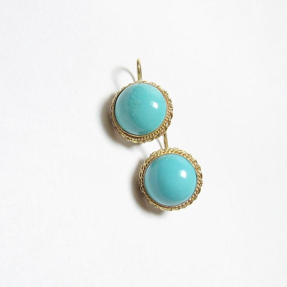 18K Yellow Gold Natural Robin Egg Blue Turquoise … - image 1