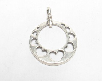 Large Sterling Silver Cut Out Heart Design Pendant Estate