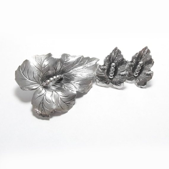 Jewelry Set JEWEL ART Sterling Silver Leaf And Berries Brooch With 