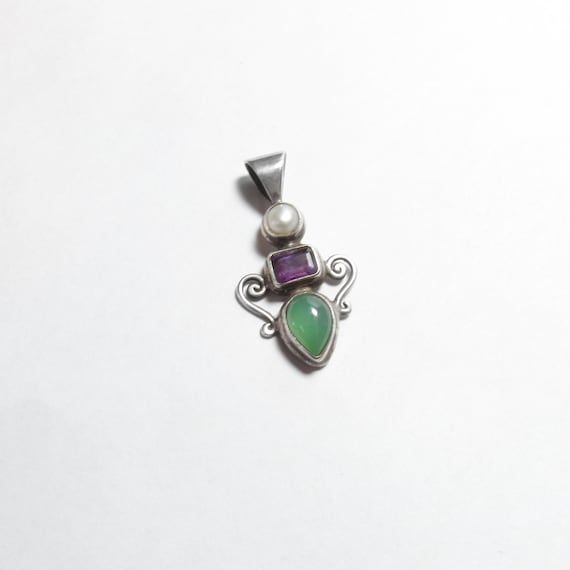 Sterling Silver Natural Amethyst, Chrysoprase and 