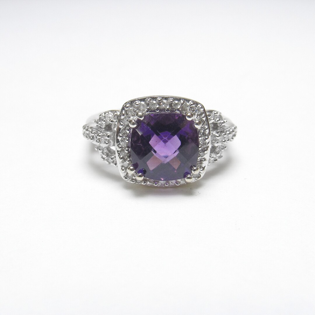 JWBR 10K White Gold 2.40 Ct Natural Eggplant Purple Amethyst and Diamond Halo Ring Vintage Etsy