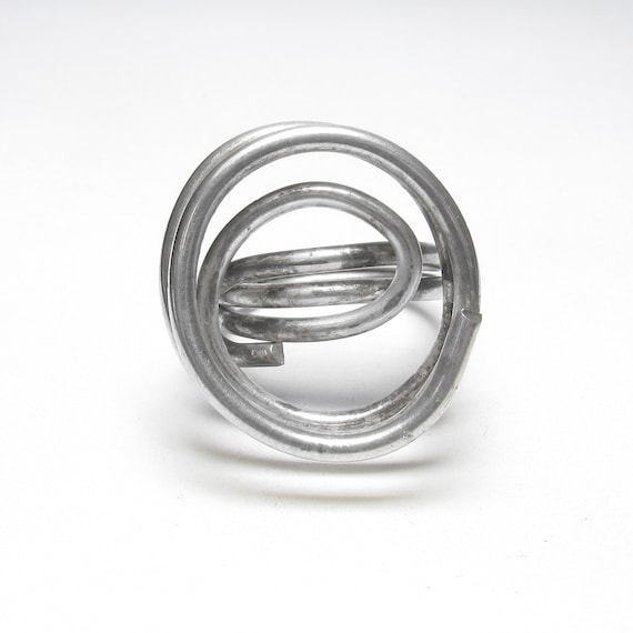 Large Sterling Silver Twist Coil Spring Ring Statement Ring Vintage