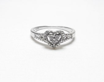 Sterling Silver Five Single Cut Diamond Heart Promise Ring 0.05 Cts Vintage