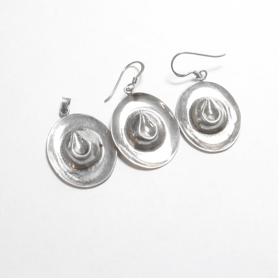 JEWELRY SET MARSALA Sterling Silver Cowboy Hat Pendant With Dangle