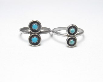 JEWERLY SET Two Southwestern Sterling Silver Natural Round Blue Turquoise Rings Vintage