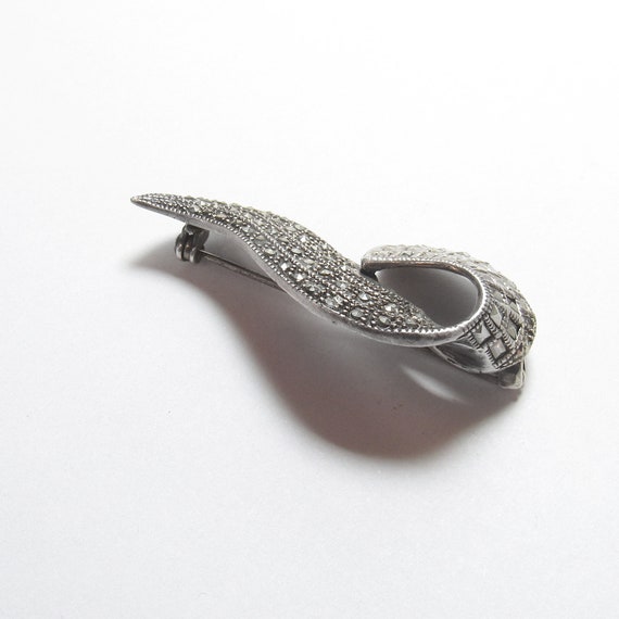 Sterling Silver Rectangle And Round Marcasite Clu… - image 2