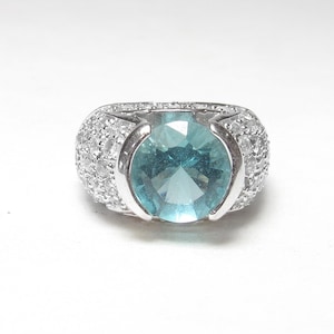 Sterling Silver 4.00 Ct Lab Created Round Ice Blue Cubic Zirconia White Cubic Zirconia Ring Vintage