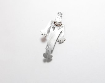 Southwestern Sterling Silver And Copper Detailed Kachina Spirit Protection Brooch Pin Vintage