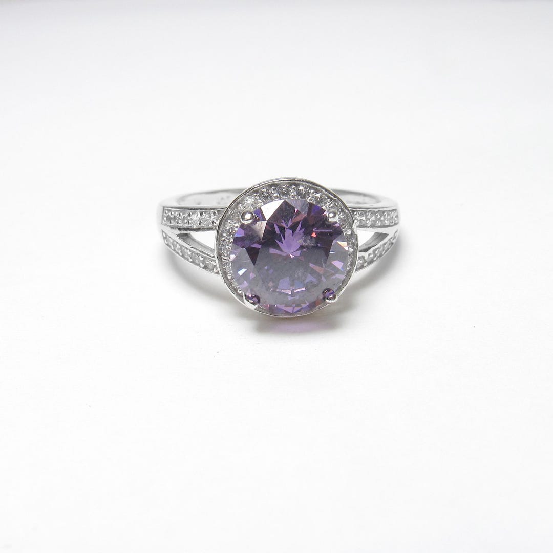 Purple Iced Rings Sterling Silver 3.00 Ct Lab Created Purple Ice Cubic Zirconia Halo Ring ...