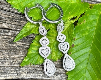 JST 10K White Gold Natural Brilliant Cut Diamond Cluster Dangle Earrings 1.00 Ct Vintage