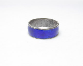 Little SIAM Sterling Silver Rich Blue Enamel Band Style Ring 1980&#39;s Vintage