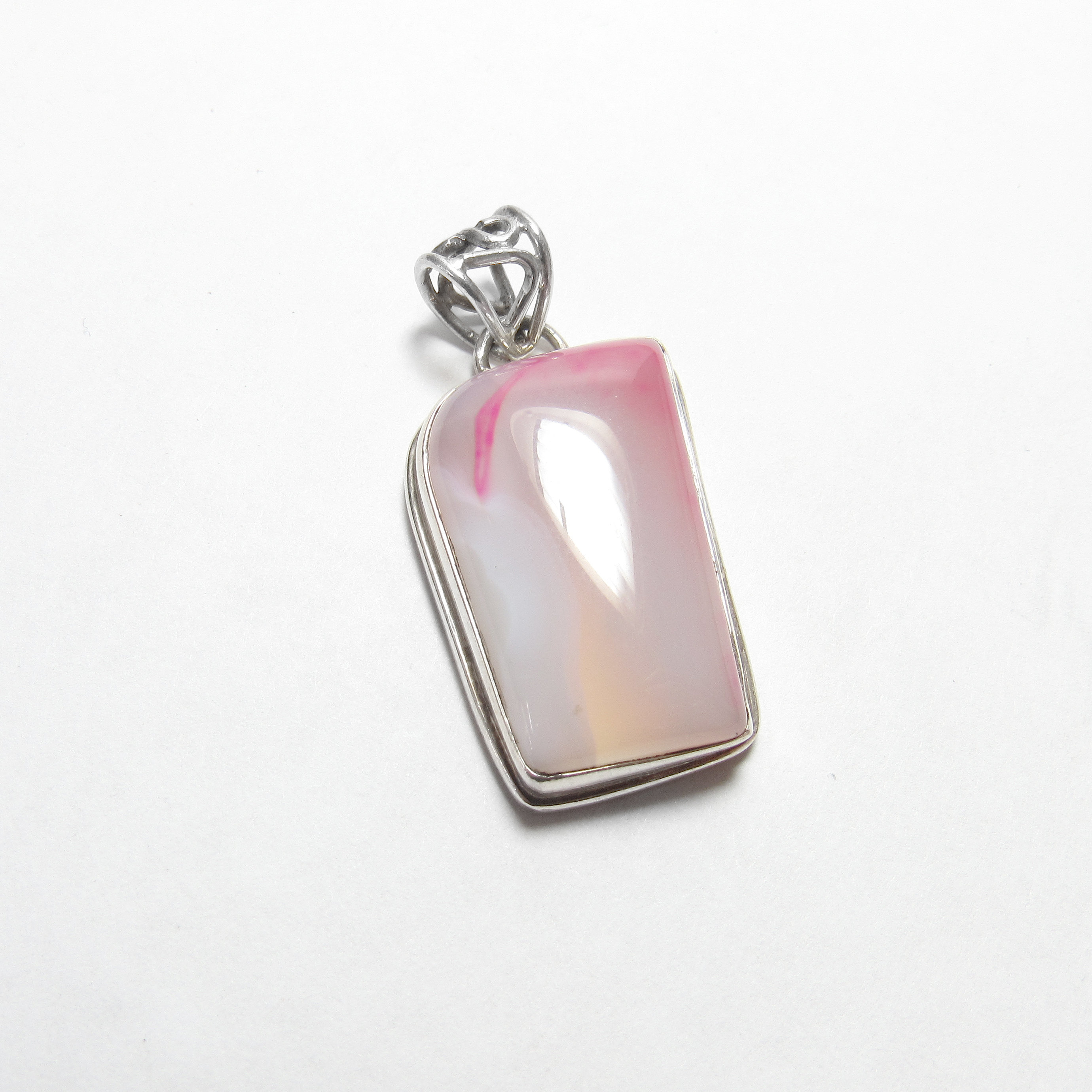Sterling Silver 16.50 Ct Natural Rose Pink Agate Emotional Healing Pendant Vintage