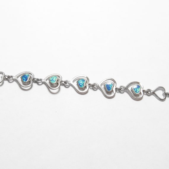 Sterling Silver Lab Created Heart Shape Blue Fire Opal Tennis