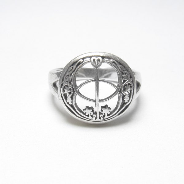 PETER STONE Sterling Silver Celtic Chalice Well Design Ring Vintage