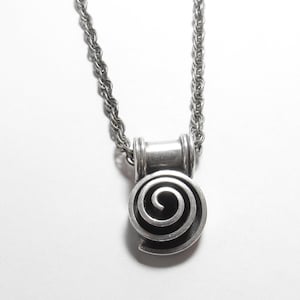 Heavy Southwestern Sterling Silver Carved Swirl Spiral Of Rebirth Strength Pendant With Rope Chain Vintage