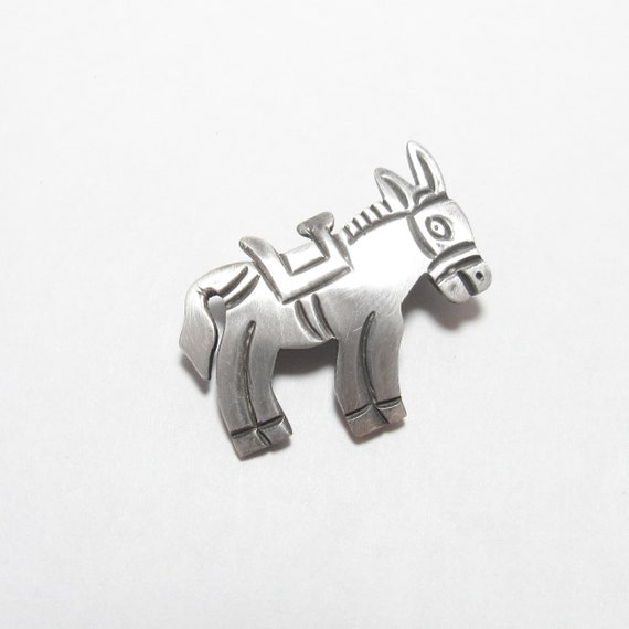 Mexican Sterling Silver SHOCKED Donkey Brooch Pin… - image 1
