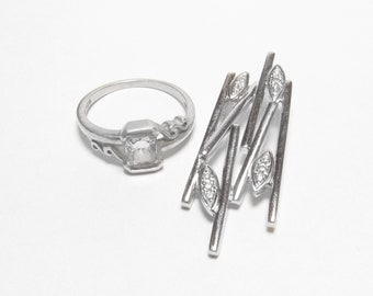 JEWELRY SET Sterling Silver Lab Created Ice White Cubic Zirconia Ring With Matching Drop Pendant Vintage