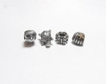 DEALER'S LOT Of Four PANDORA Sterling Silver And 14K Yellow Gold Animal Themed Slide Charms Vintage