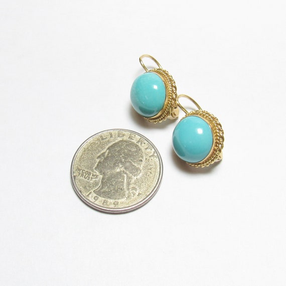 18K Yellow Gold Natural Robin Egg Blue Turquoise … - image 2