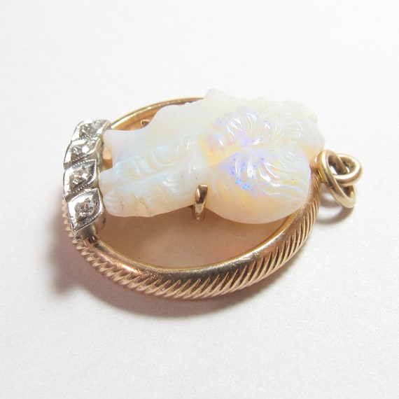 14K Yellow Gold Natural Hand Carved Woman Opal Ca… - image 4