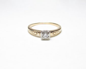 TRAUB Orange Blossom 14K Yellow And White Gold 0.08 Ct European Diamond Ring 1930's Vintage