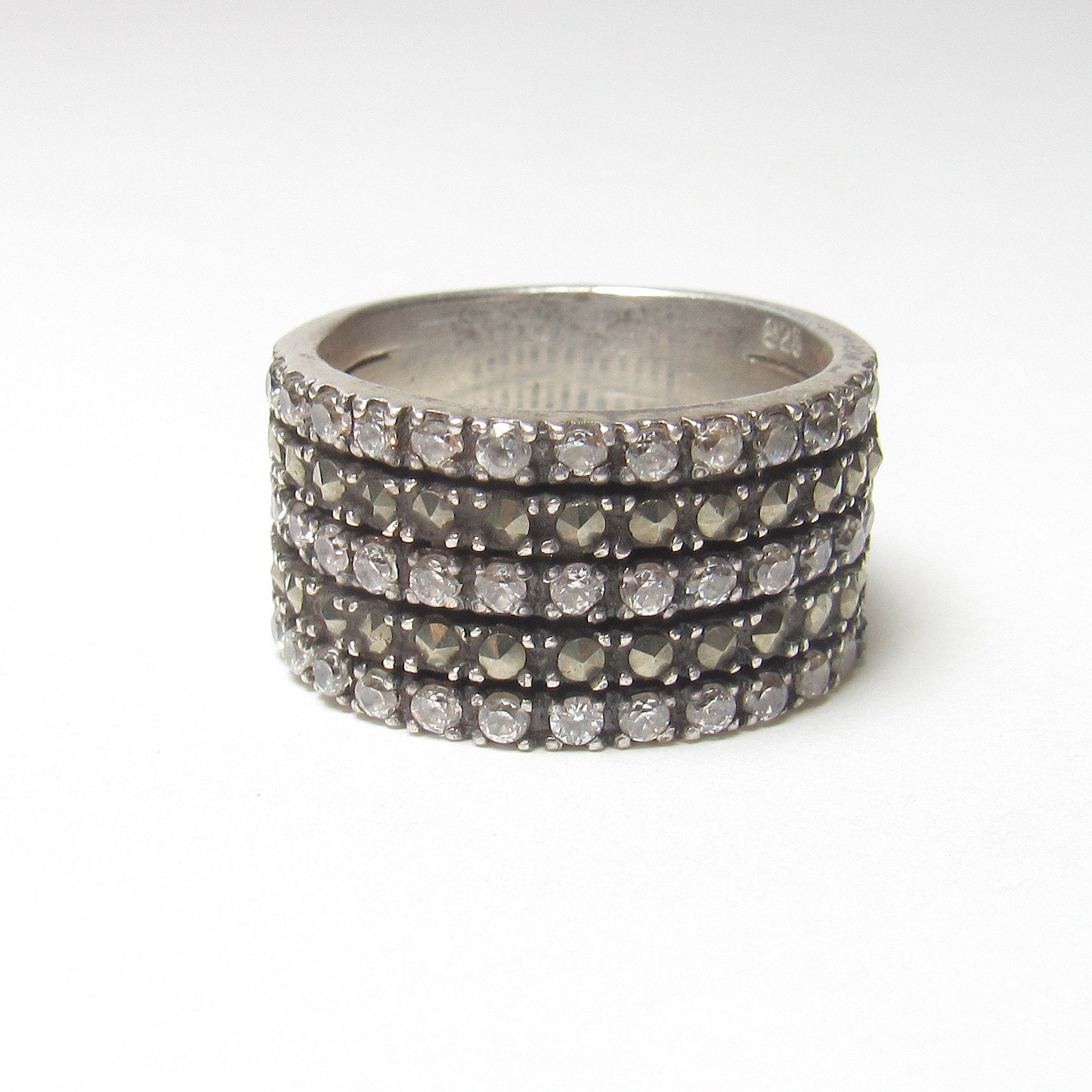 Sterling Silver Ice White Cubic Zirconia and Marcasite