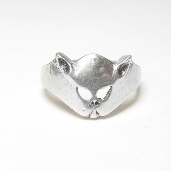 Men's Sterling Silver Vampire Bat Head Ring Estate - image 1