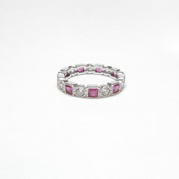 Sterling Silver Lab Created Red Ruby And Cubic Zi… - image 1