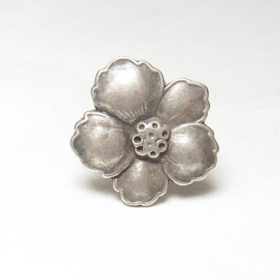 Sterling Silver Detailed Flower Wire Band Ring Es… - image 1