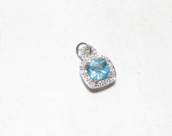 Little 10K White Gold 2.10 Ct Natural Swiss Blue Topaz Diamond Pendant Vintage
