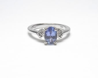 Pierścionek CHUCK CLEMENCY ze srebra próby 925, 0,95 ct, naturalny, owalny, indygo, fioletowy, tanzanit i diamenty, vintage
