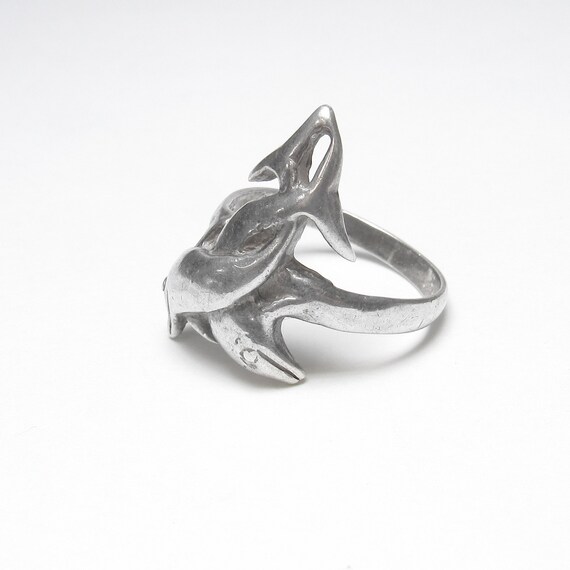 Sterling Silver Fun Interlocking Dolphin Ring Vin… - image 2
