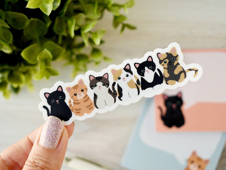 cute cat sticker decal, cat water bottle stickers, cat stickers for laptop, cute cat mom gifts under 5 dollars, cat gifts for cat lovers image 1